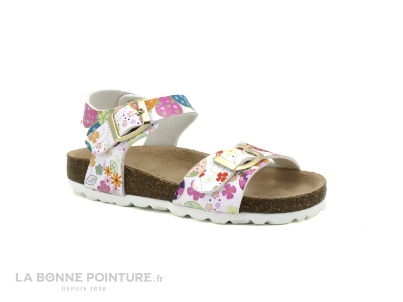 Achat chaussures Autenti by Penta Enfant Nu-pieds, vente Autenti 3194 - Blanc - Fleurs - Sandale fillette reglable