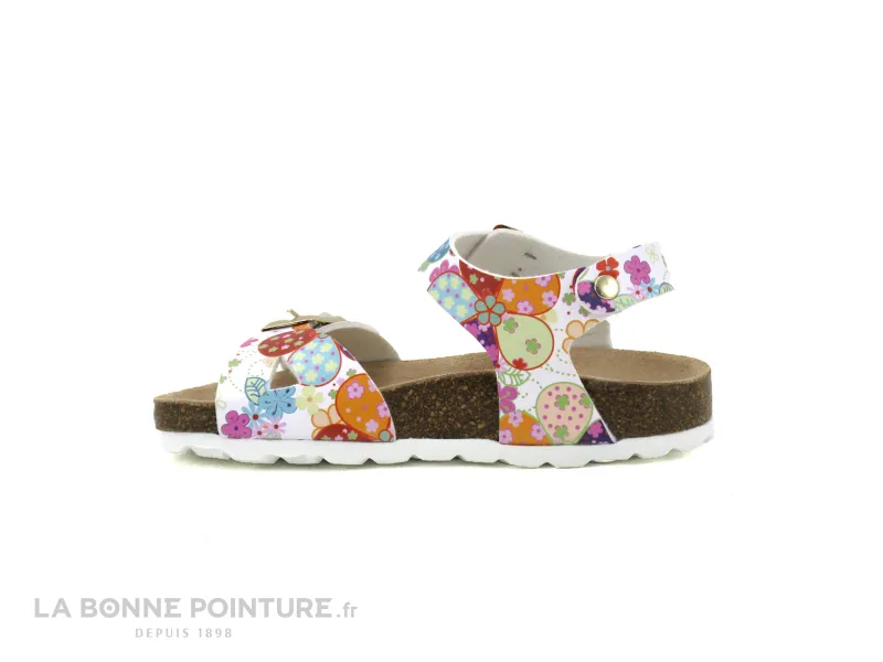 Achat chaussures Autenti by Penta Enfant Nu-pieds, vente Autenti 3194 - Blanc - Fleurs - Sandale fillette reglable