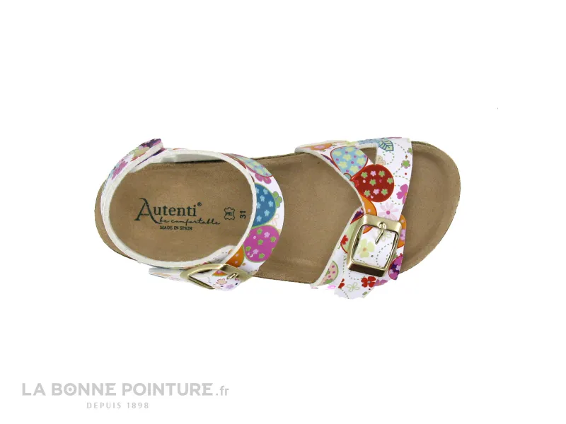 Achat chaussures Autenti by Penta Enfant Nu-pieds, vente Autenti 3194 - Blanc - Fleurs - Sandale fillette reglable