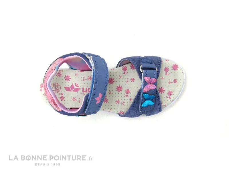 Achat chaussures LICO Enfant Nu-pieds, vente Lico MADITA V 470317 bleu rose - Papillons - Sandale fille avec 2 scratches