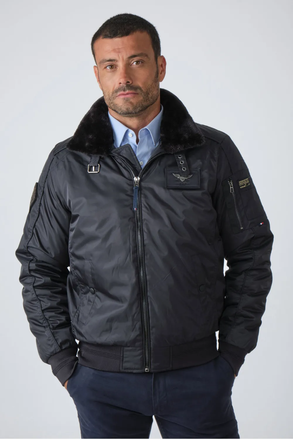 Blouson FLY JACKET nylon bleu marine, Patrouille de France - Redskins - HURRICAN FIGHTER Bleu Marine | Cesare Nori