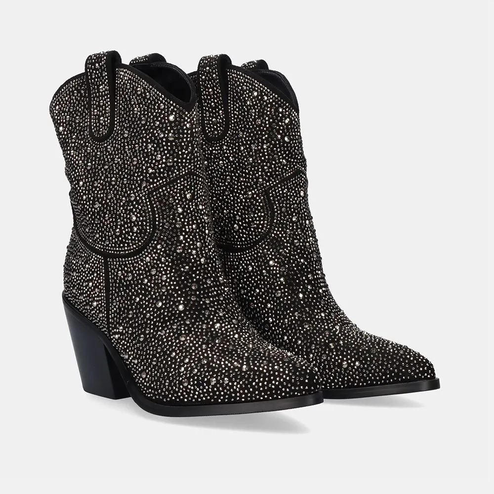 BOTTINES COWBOY P630-T812 STRASS NOIR