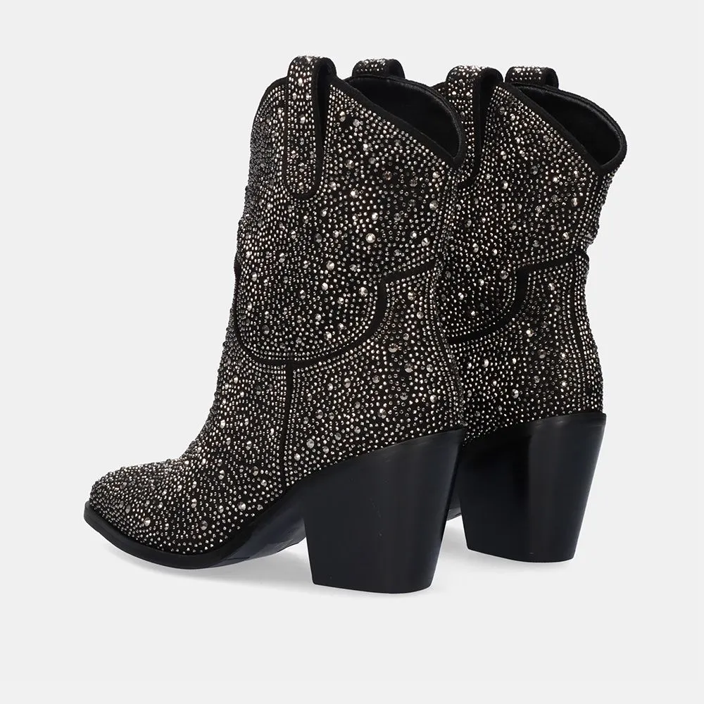 BOTTINES COWBOY P630-T812 STRASS NOIR