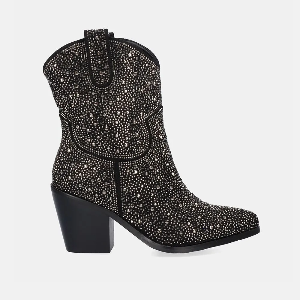 BOTTINES COWBOY P630-T812 STRASS NOIR