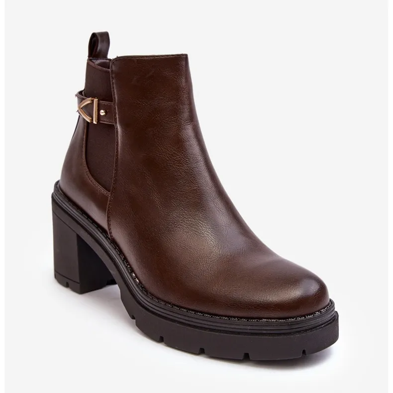 Bottines en cuir pour femmes sur un talon haut massif, marron Belinda brun