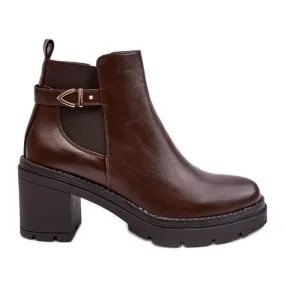 Bottines en cuir pour femmes sur un talon haut massif, marron Belinda brun