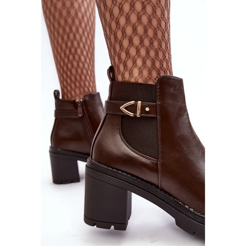 Bottines en cuir pour femmes sur un talon haut massif, marron Belinda brun