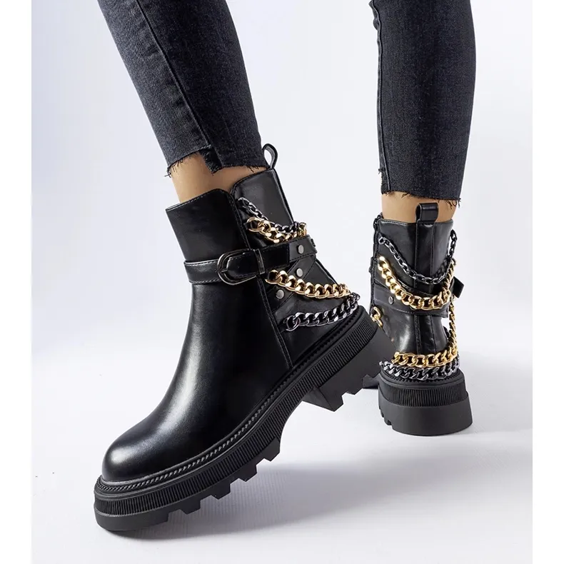 Bottines noires avec chaînes décoratives de Bonenfant le noir