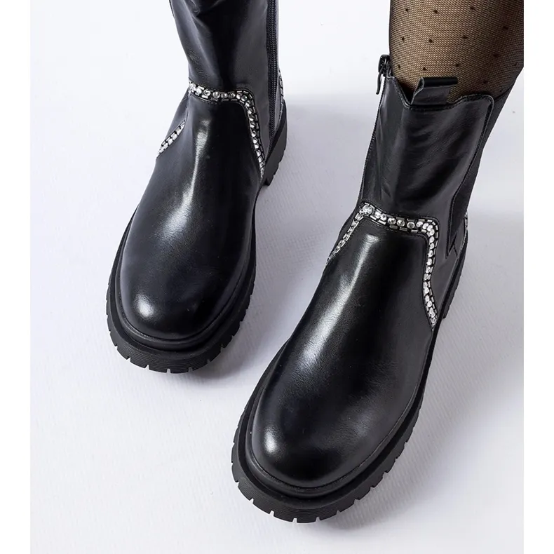 Bottines noires ornées de zircons Anastasio le noir