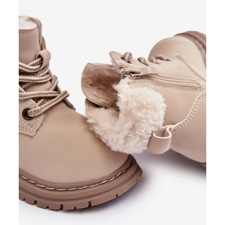 Bottines Trappeur Enfant Fermeture Éclair et Peau de Mouton Beige Marialee