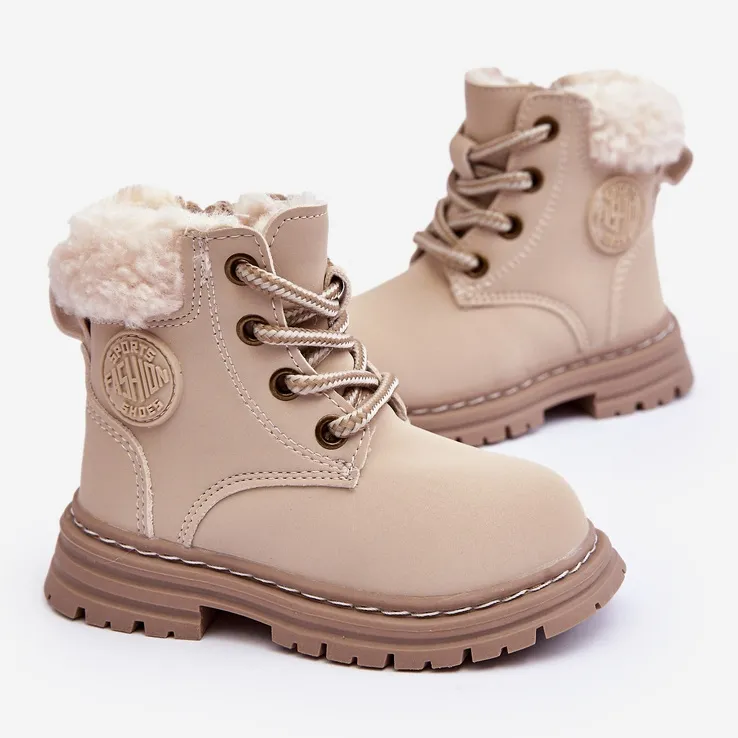 Bottines Trappeur Enfant Fermeture Éclair et Peau de Mouton Beige Marialee