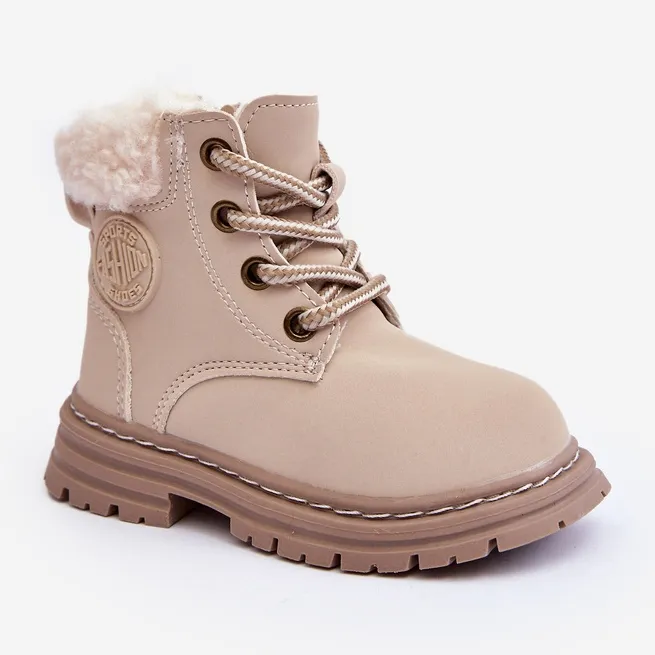 Bottines Trappeur Enfant Fermeture Éclair et Peau de Mouton Beige Marialee