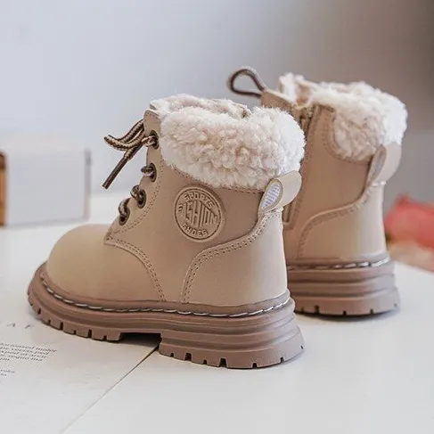 Bottines Trappeur Enfant Fermeture Éclair et Peau de Mouton Beige Marialee