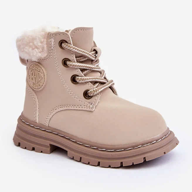 Bottines Trappeur Enfant Fermeture Éclair et Peau de Mouton Beige Marialee