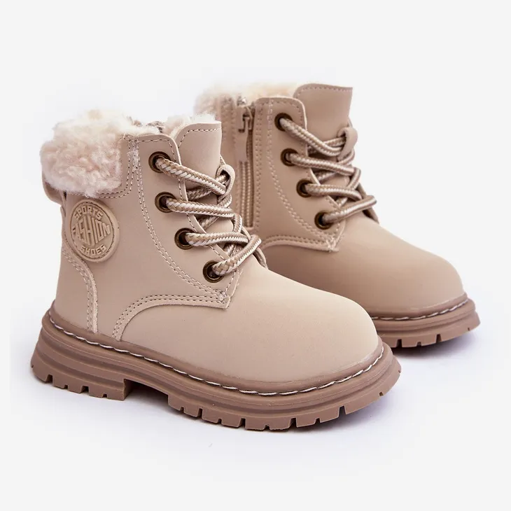 Bottines Trappeur Enfant Fermeture Éclair et Peau de Mouton Beige Marialee