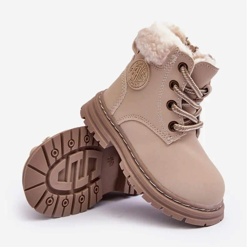 Bottines Trappeur Enfant Fermeture Éclair et Peau de Mouton Beige Marialee