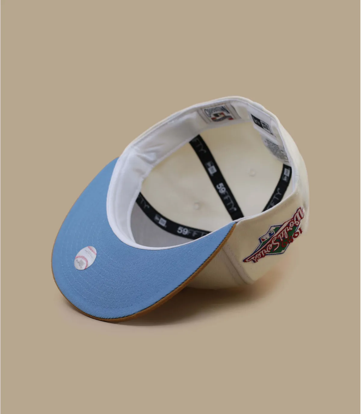 Casquette fitted beige Oakland athletic - Side Patch 59Fifty Oakland Athletics chrome sky New Era : Headict