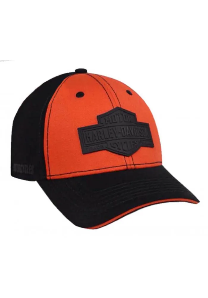 Casquette Harley Davidson Homme Rubber B&S Patch Baseball Cap Orange & Black BCC31264