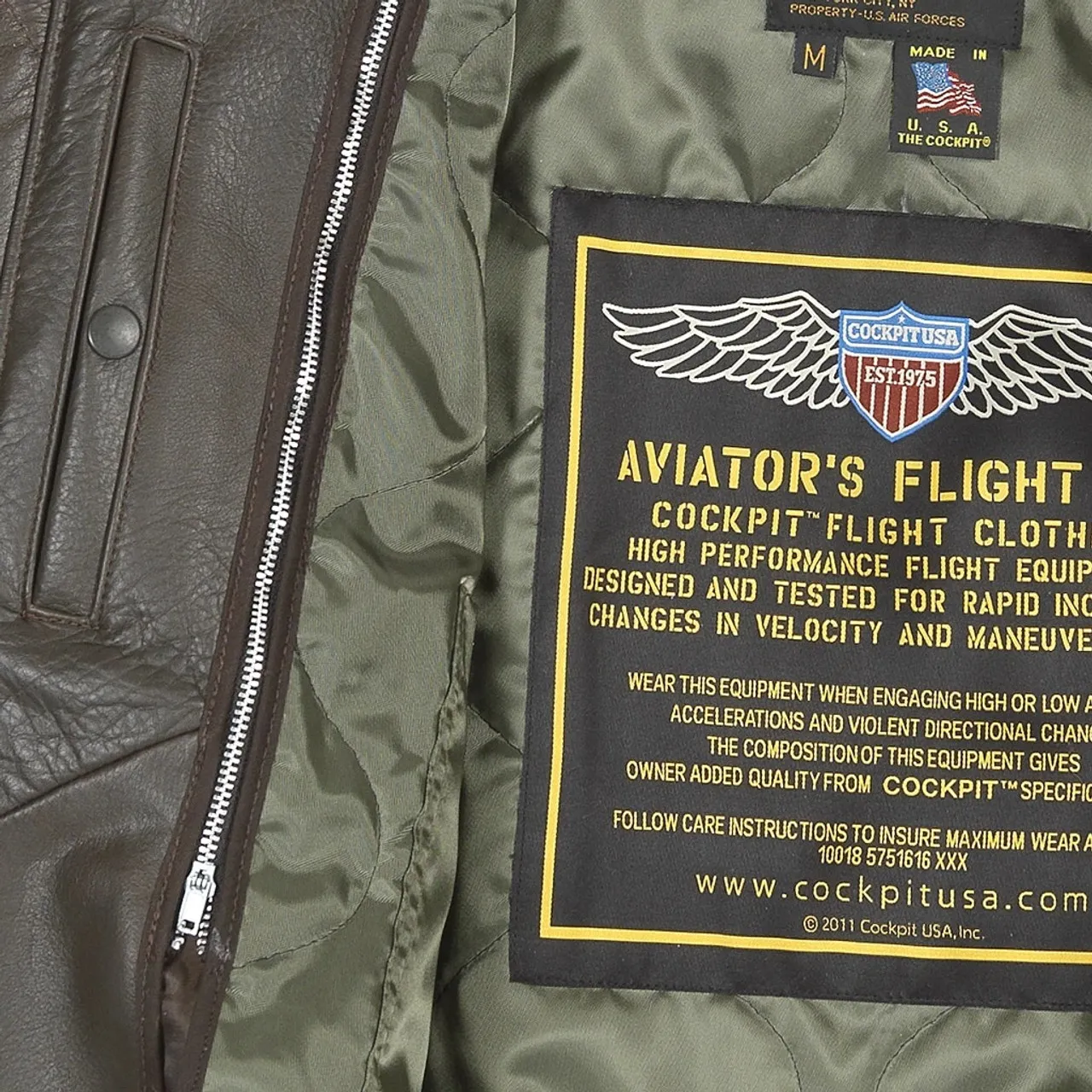 Cockpit USA B-15 Leather Flight Jacket W/ Removable Liner USA Made