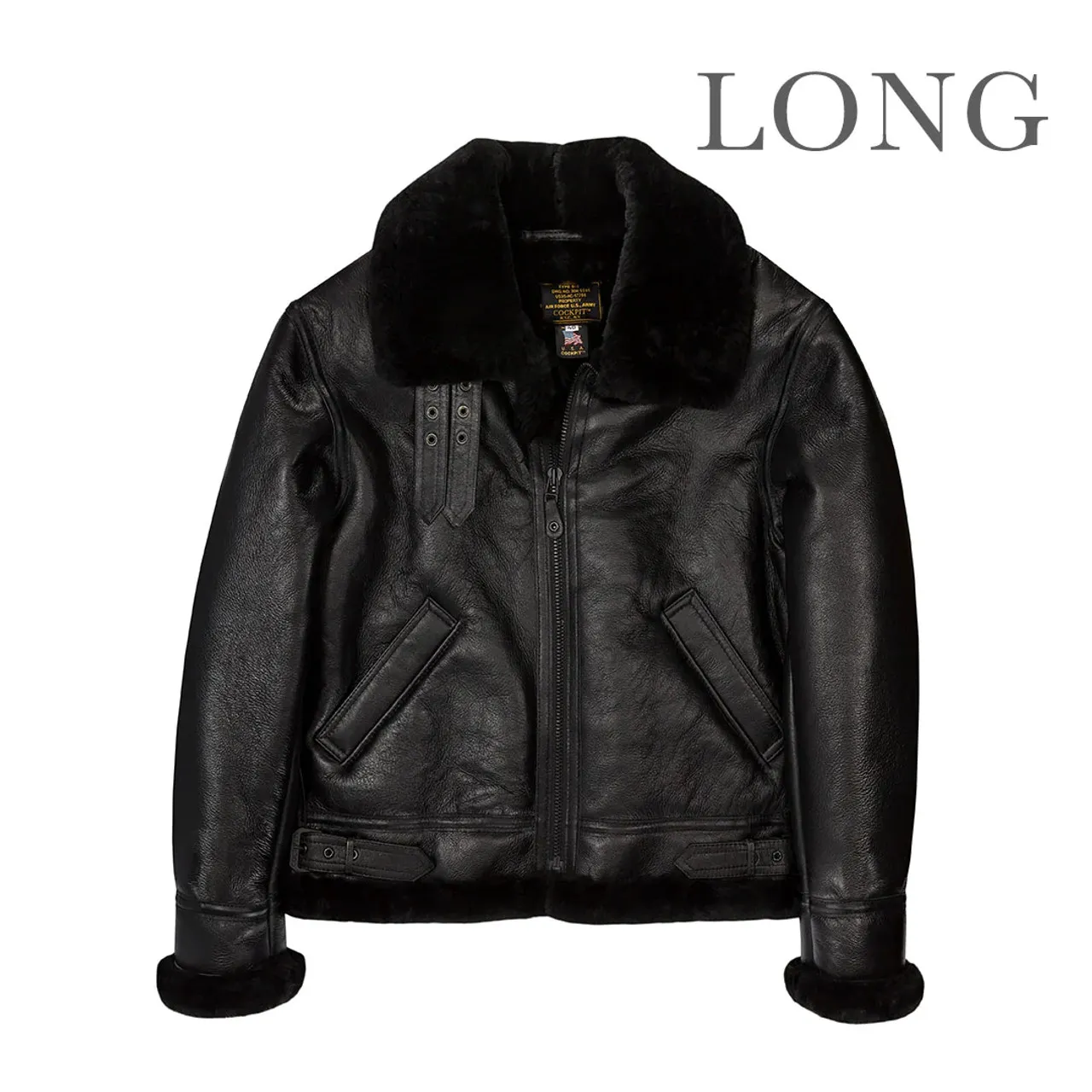 Cockpit USA B-3 Authentic Sheepskin Bomber Jacket Black Long USA Made