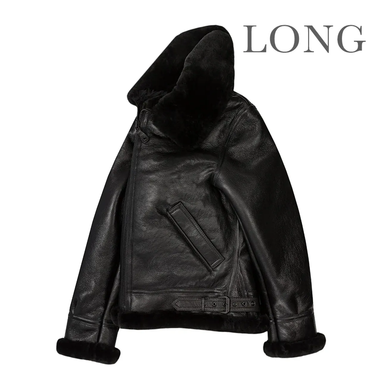 Cockpit USA B-3 Authentic Sheepskin Bomber Jacket Black Long USA Made