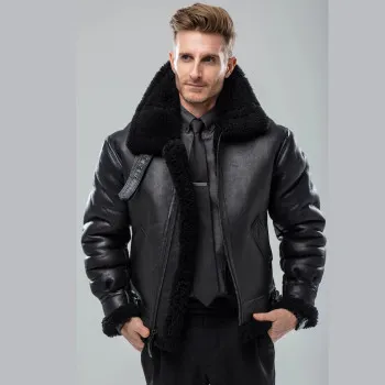 Cockpit USA B-3 Authentic Sheepskin Bomber Jacket Black