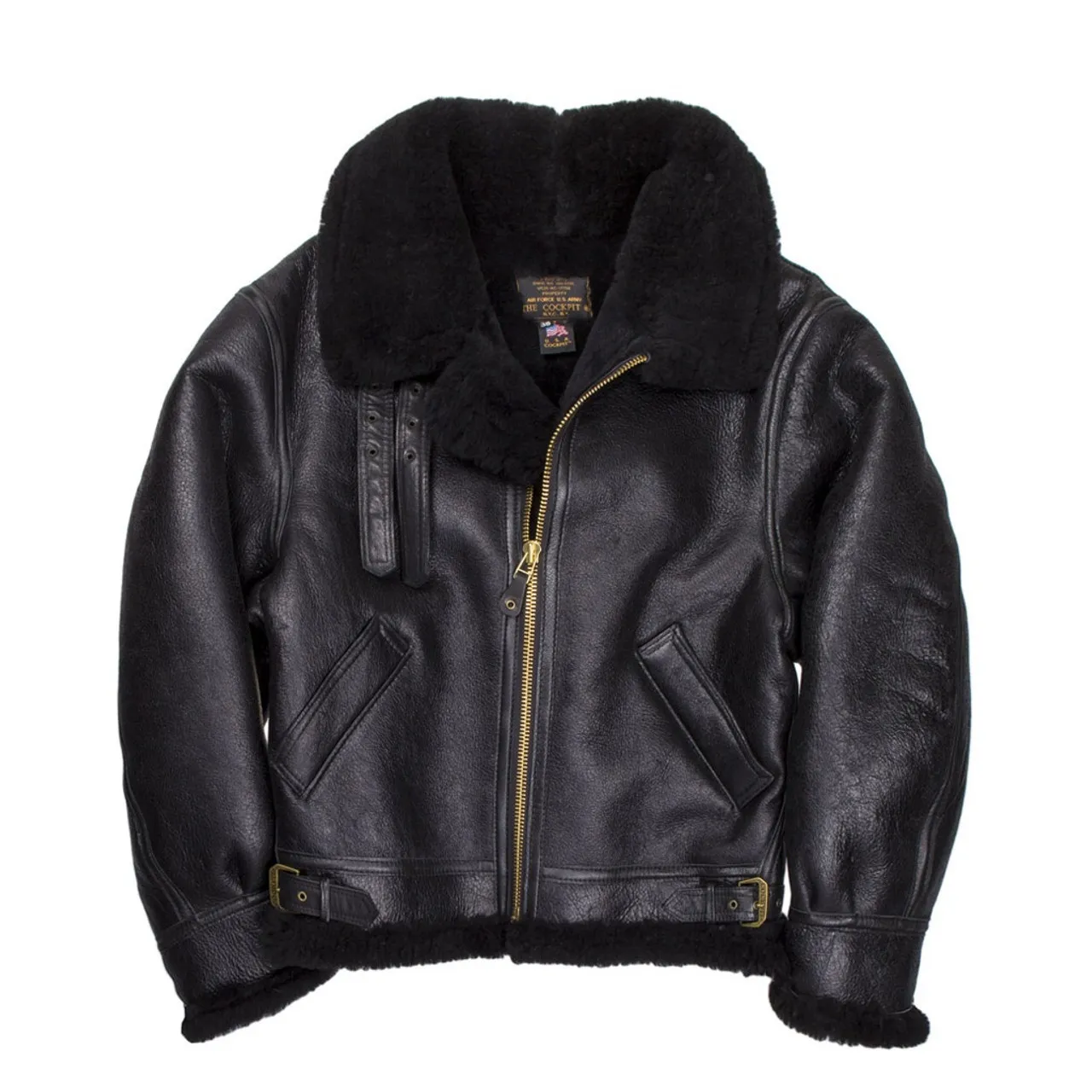 Cockpit USA B-3 Authentic Sheepskin Bomber Jacket Black