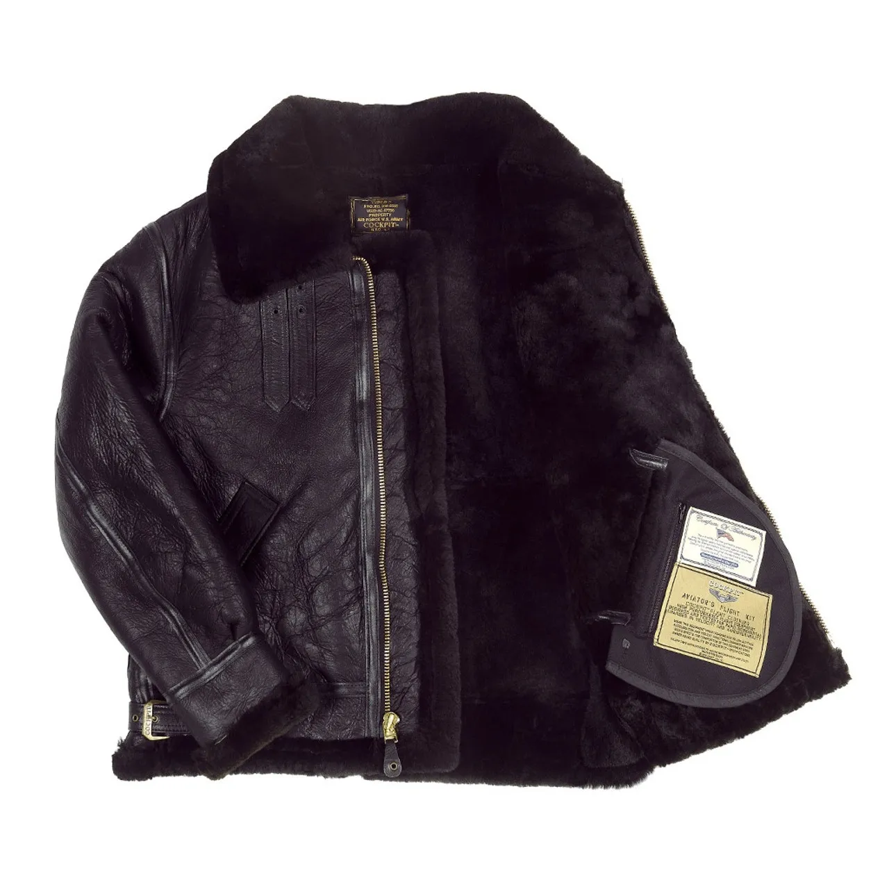 Cockpit USA B-3 Authentic Sheepskin Bomber Jacket Black