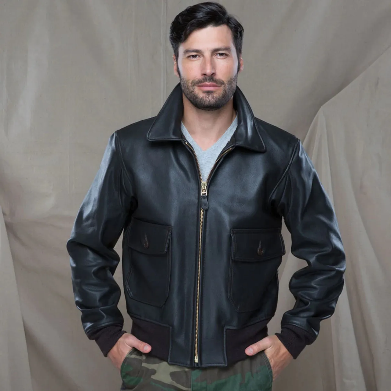 Cockpit USA G-1 Leather Flight Jacket with Removable Collar Brown USA Made