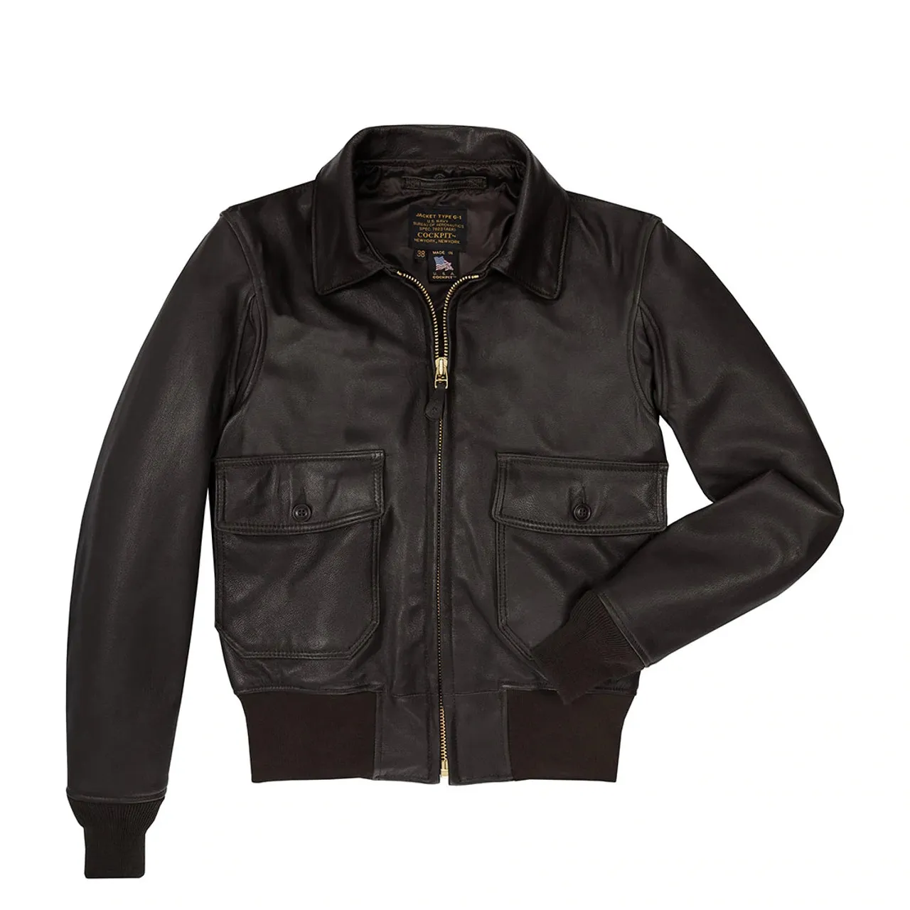 Cockpit USA G-1 Leather Flight Jacket with Removable Collar Brown USA Made