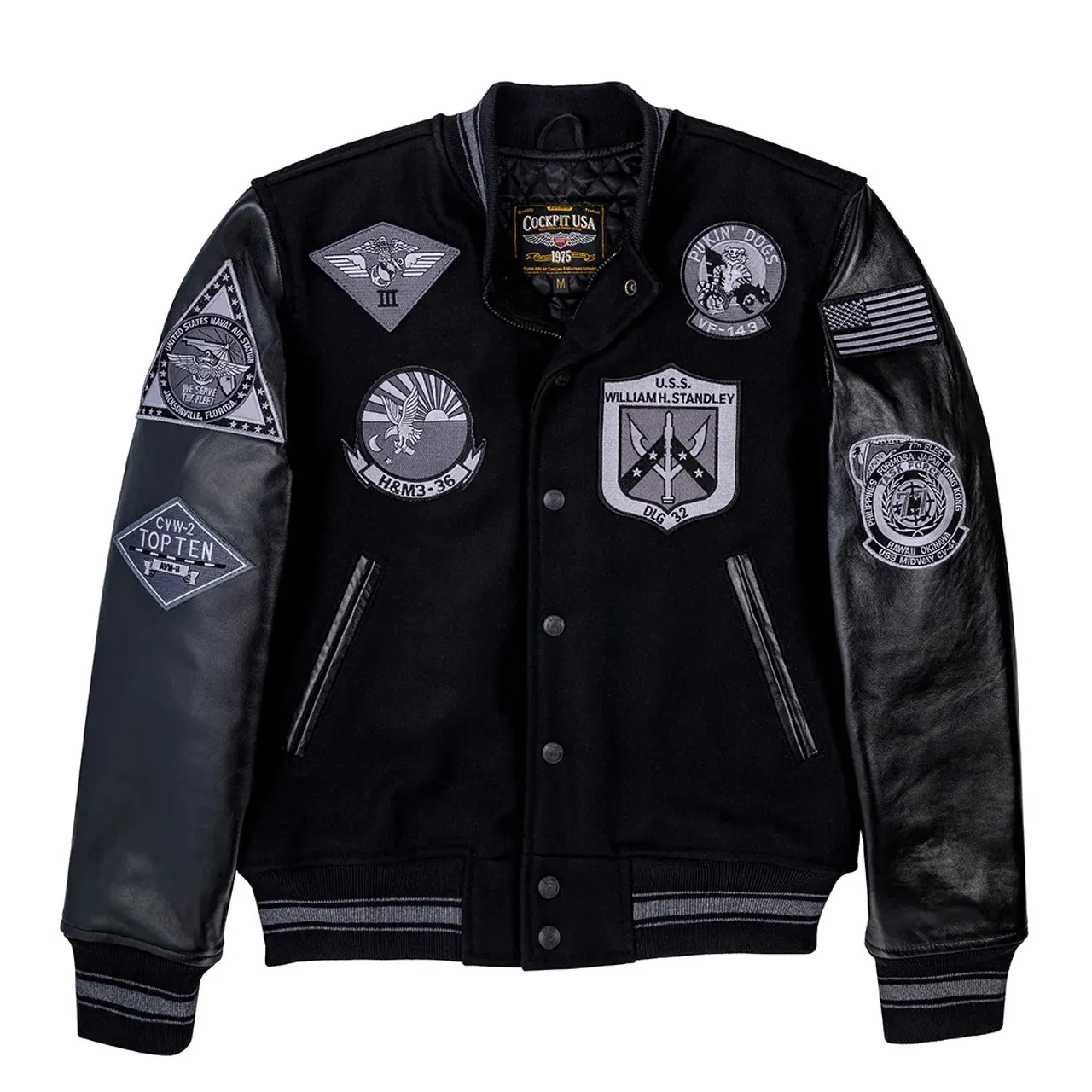 Cockpit USA Stealth Varsity Jacket Black USA Made