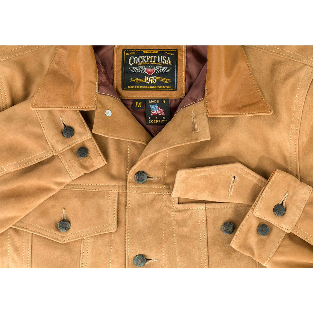 Cockpit USA Suede Trucker Jacket Tobacco USA Made