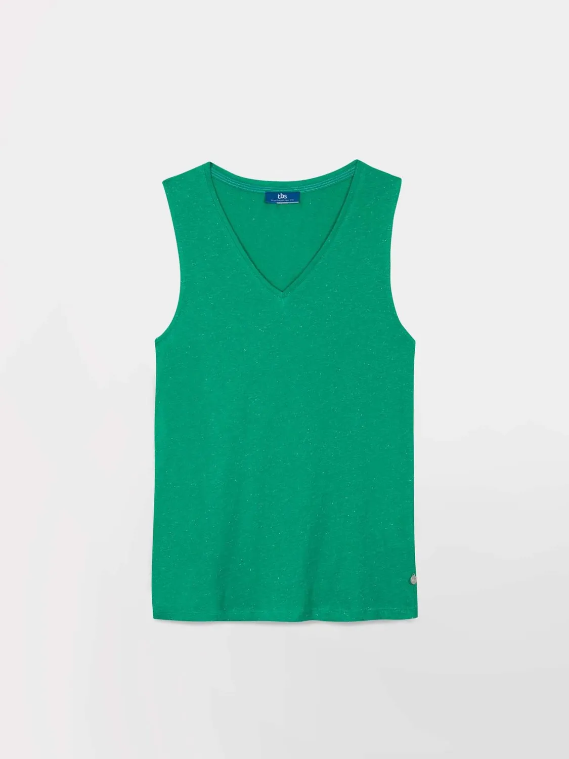 Débardeur Femme Col V Coton Vert tbs