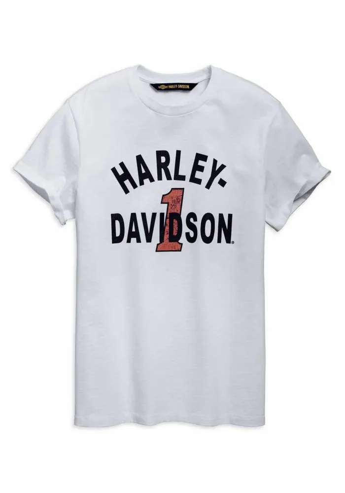 Harley-Davidson Hommes Cracked Print Slim Fit manches courtes Tee Shirt White 96790-19VM