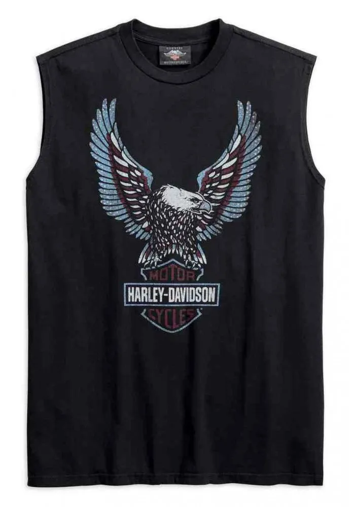 Harley-Davidson Hommes Distressed Upright Eagle Sleeveless Tee Shirt - Noir 99267-19VM