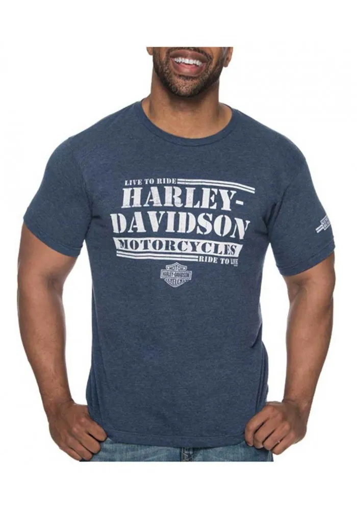 Harley-Davidson Hommes Honor The Roads manches courtes Poly-Blend Tee Shirt Heather Navy 30297421