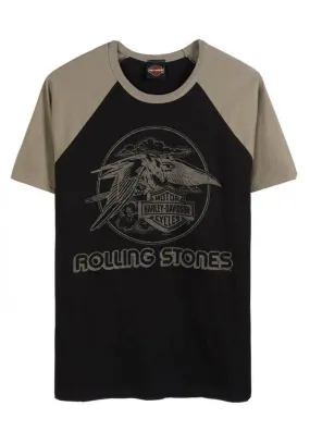 Harley-Davidson Hommes Rolling Stones Jet Eagle manches courtes Raglan Tee Shirt - Noir 30298887