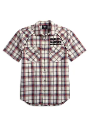 Harley-Davidson Hommes Upright Eagle manches courtes Plaid Woven Shirt 99266-19VM