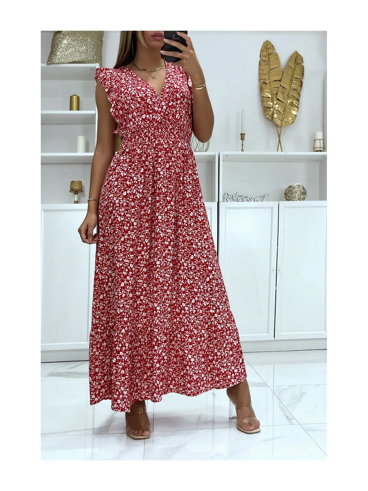 LoLLue robe à motif rouge et blanc croisé au buste