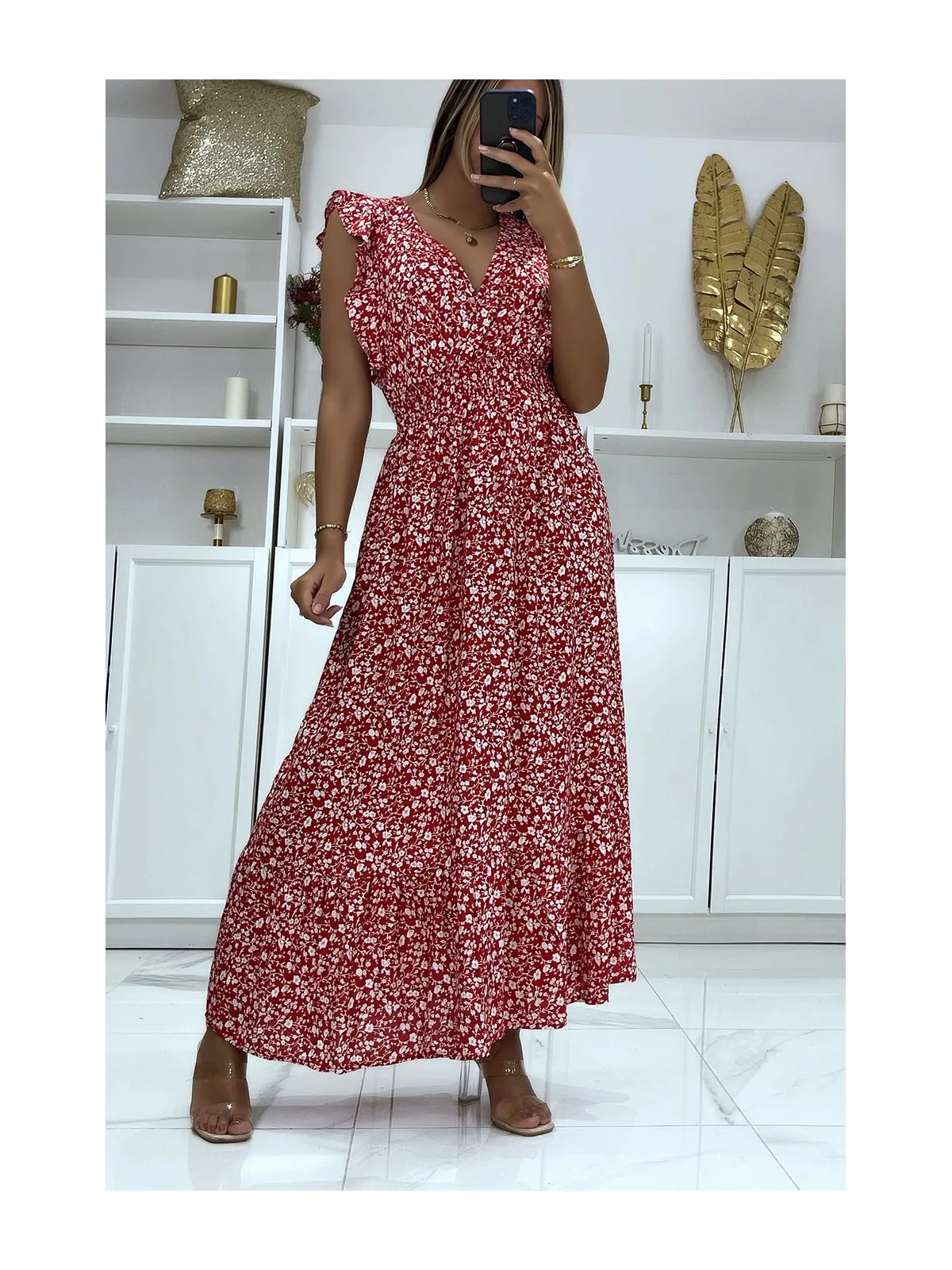 LoLLue robe à motif rouge et blanc croisé au buste