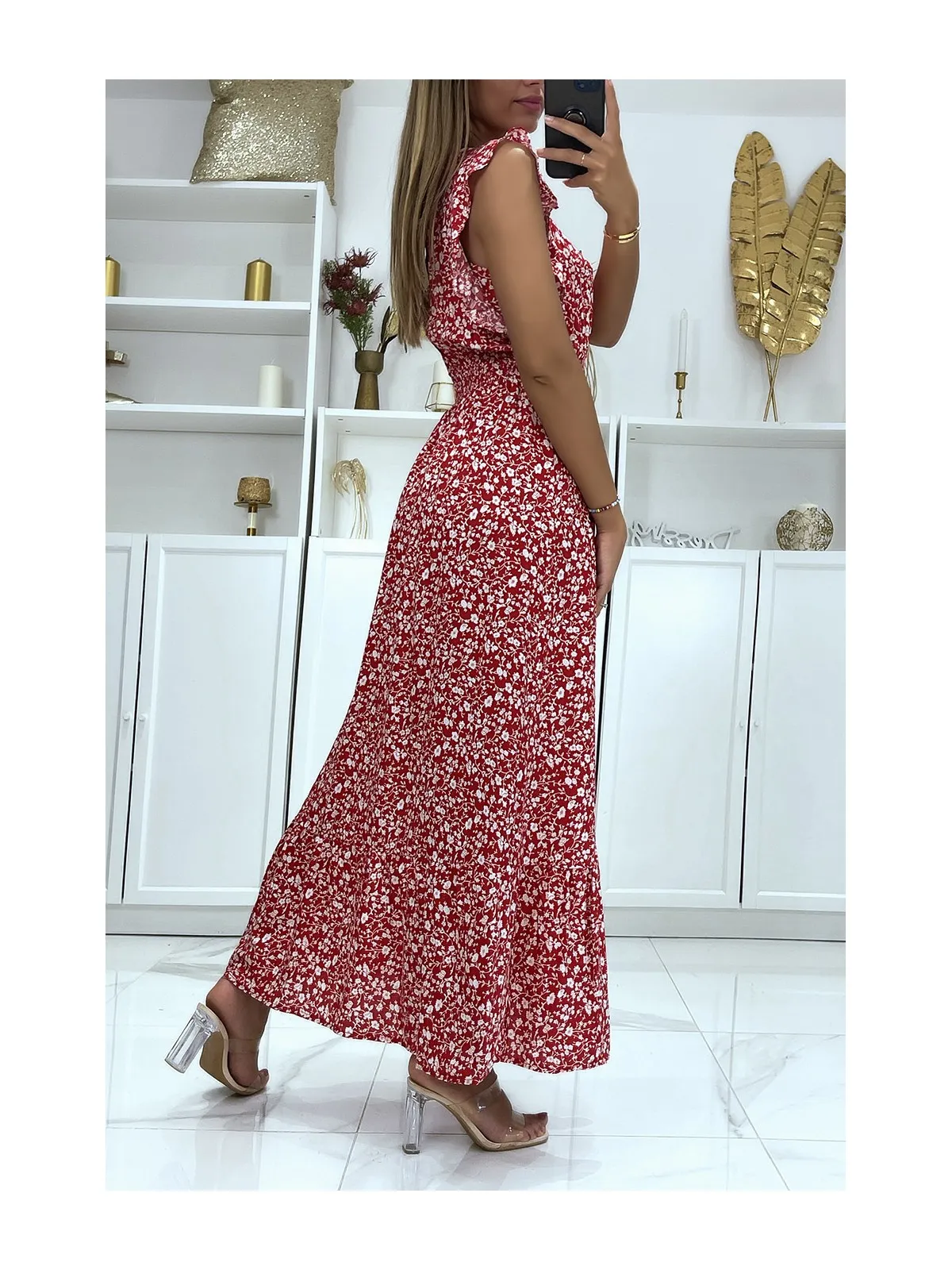 LoLLue robe à motif rouge et blanc croisé au buste