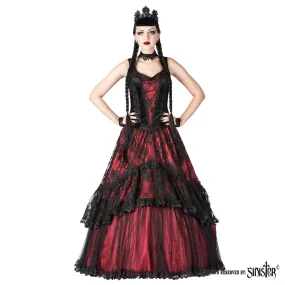 Longue Robe gothique SINISTER en velours noir et satin rouge