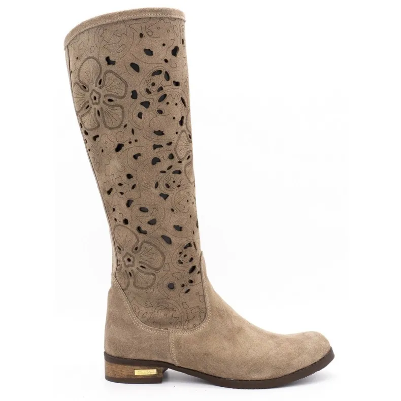 Olivier Bottines ajourées femme Fleurs beige foncé