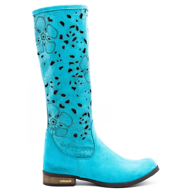 Olivier Bottines ajourées femme Fleurs turquoises bleu