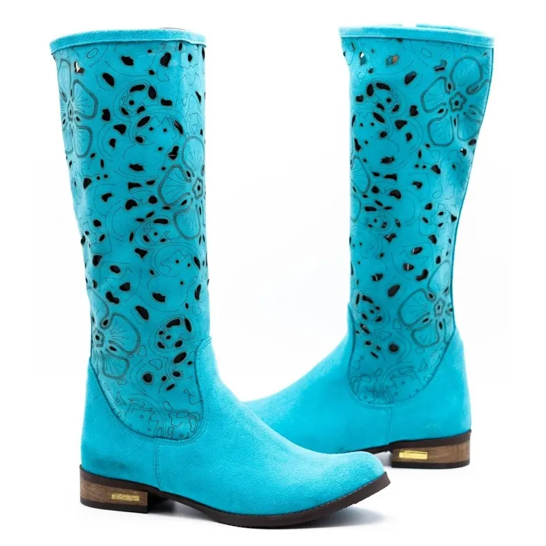 Olivier Bottines ajourées femme Fleurs turquoises bleu