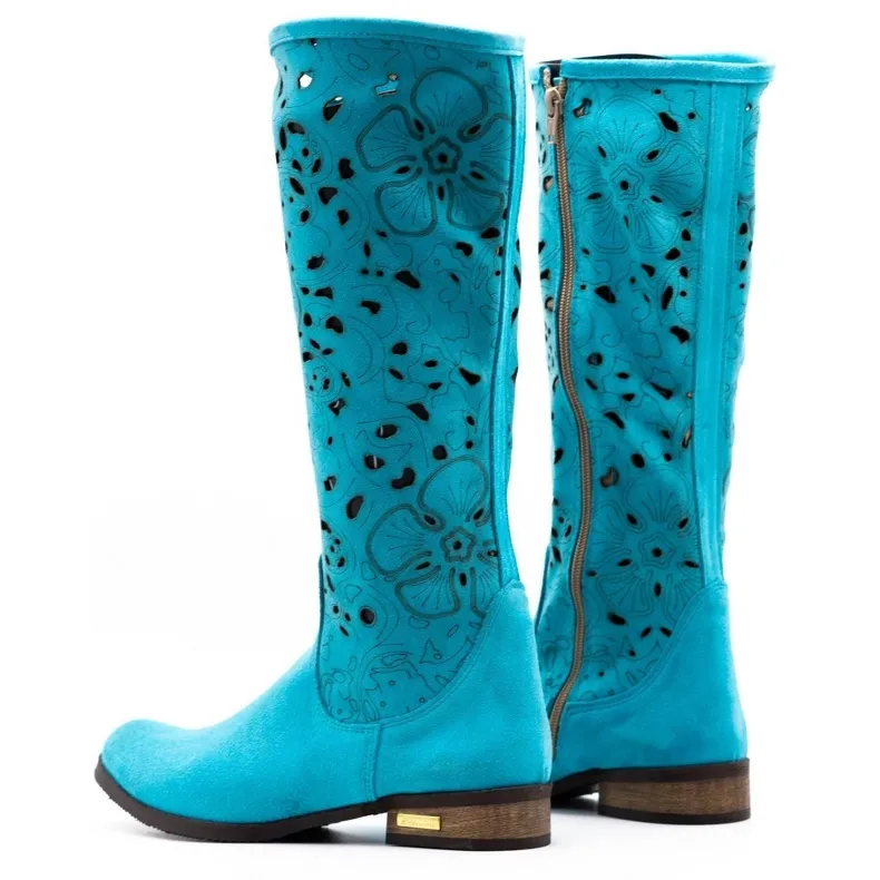 Olivier Bottines ajourées femme Fleurs turquoises bleu