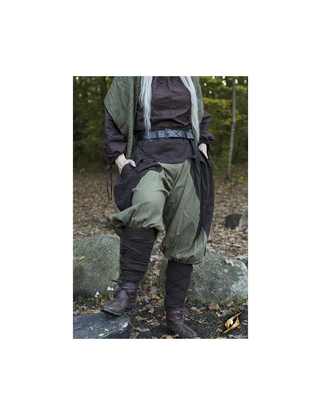 Pantalon médiéval large Ignis, marron-vert ⚔️ Boutique Épées