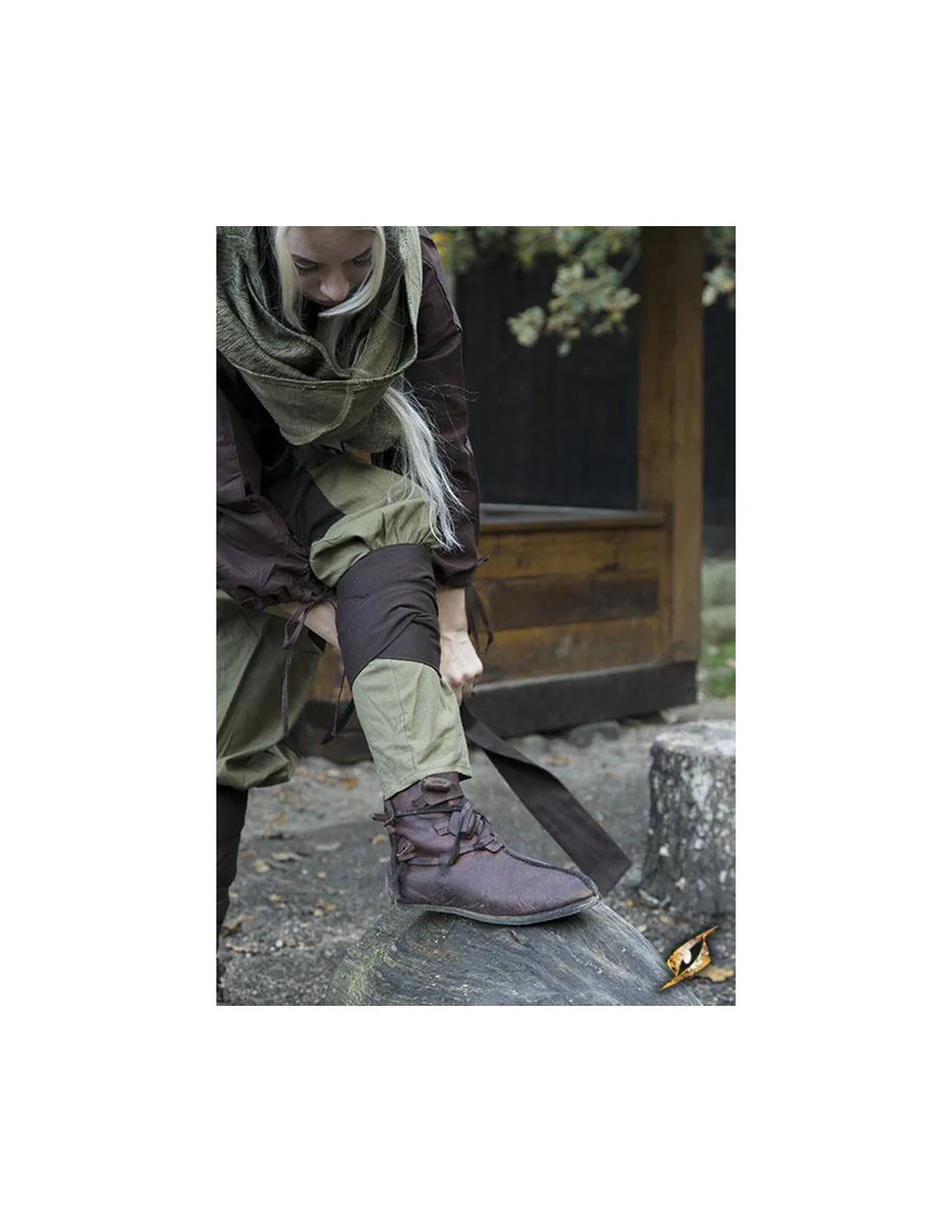 Pantalon médiéval large Ignis, marron-vert ⚔️ Boutique Épées