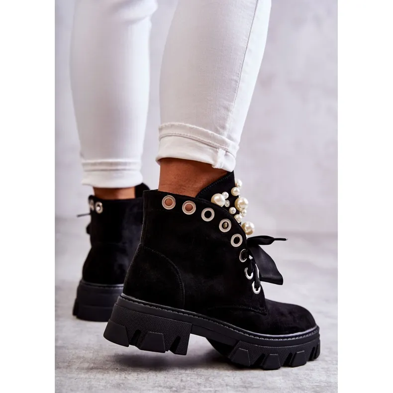 PS1 Bottines Roco Suede Warm Noires Avec Perles le noir