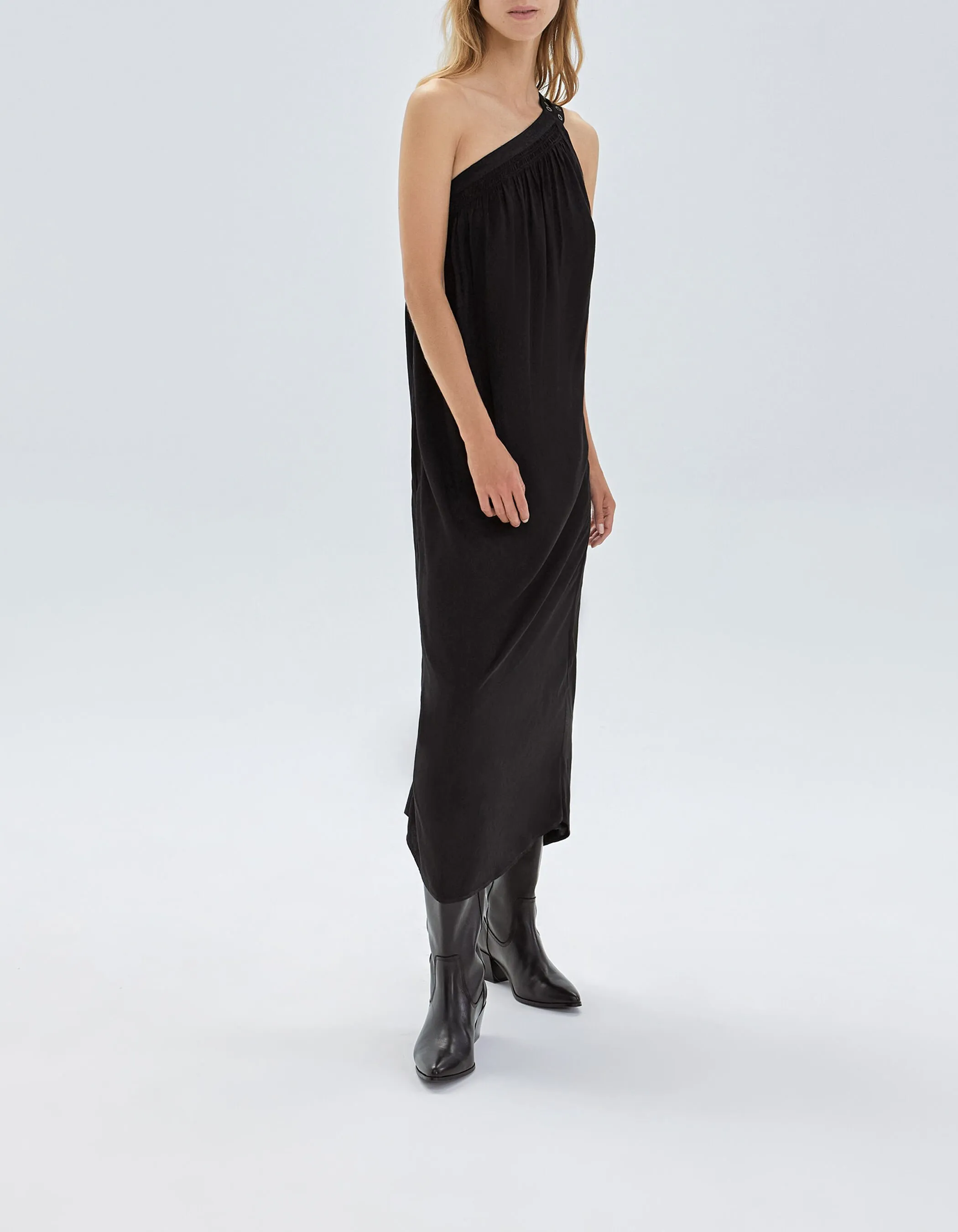 Pure Edition-Robe longue noire asymétrique Femme